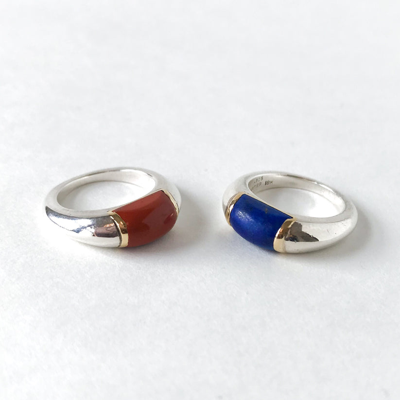 SOLD- Pair of Cartier Lapis and Jasper Stacking Rings 18k/Sterling c ...