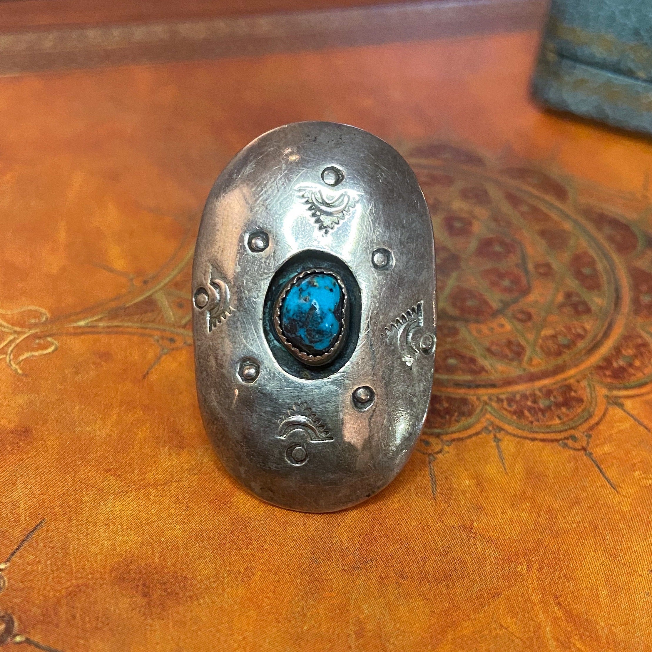Giant Turquoise Shadow Box Ring Sterling c. 1960 | Bavier Brook Antique ...