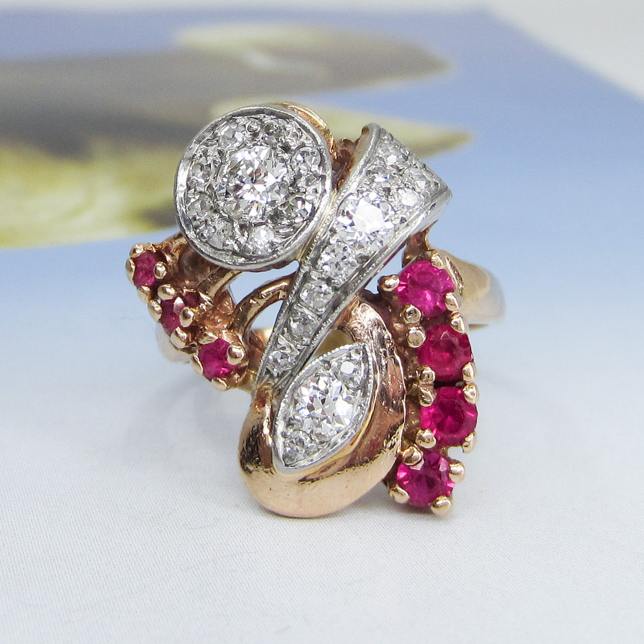 SOLD—Vintage Retro Old Hollywood Diamond and Ruby Ring 14k c. 1940 ...