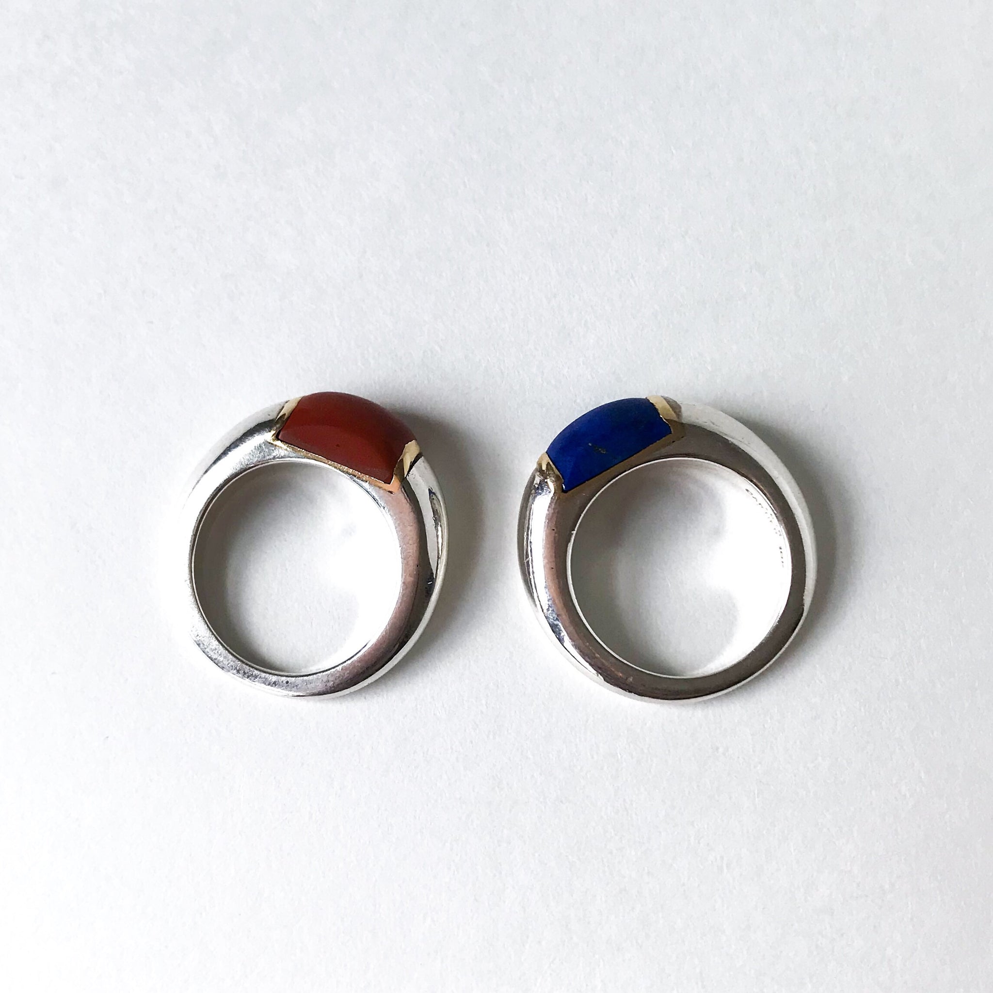 SOLD- Pair of Cartier Lapis and Jasper Stacking Rings 18k/Sterling c ...