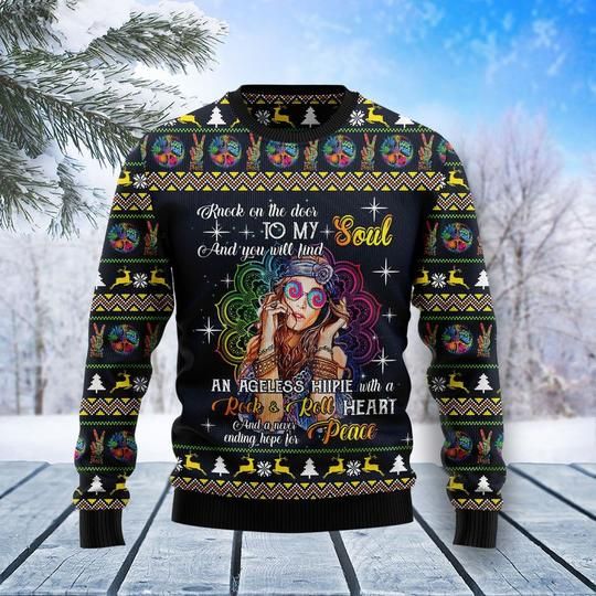 Unifinz Hippie Ugly Sweater Knock On The Door To My Soul And You Will Find An Angeless Hippie Sweater 2022