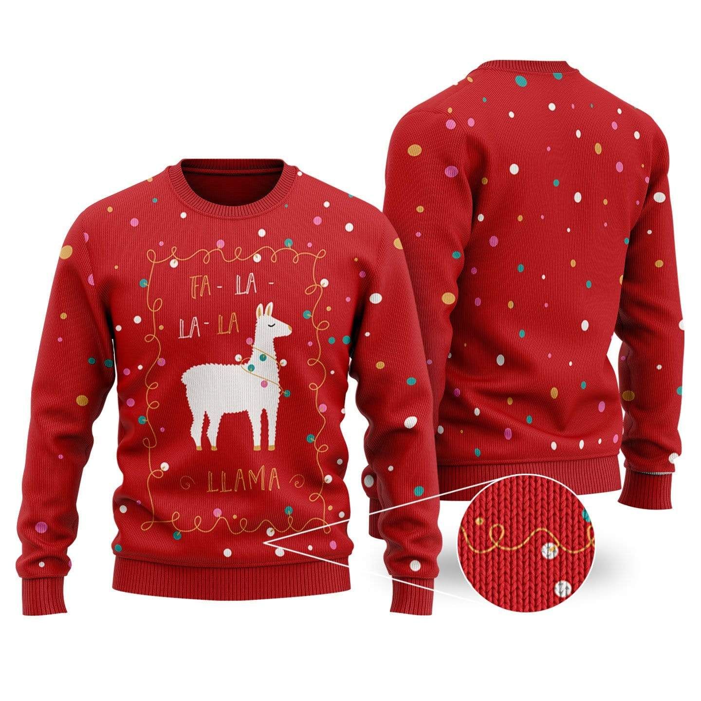 Unifinz Llama Christmas Sweater Fa La La La Llama Christmas Lights Red Ugly Sweater 2022