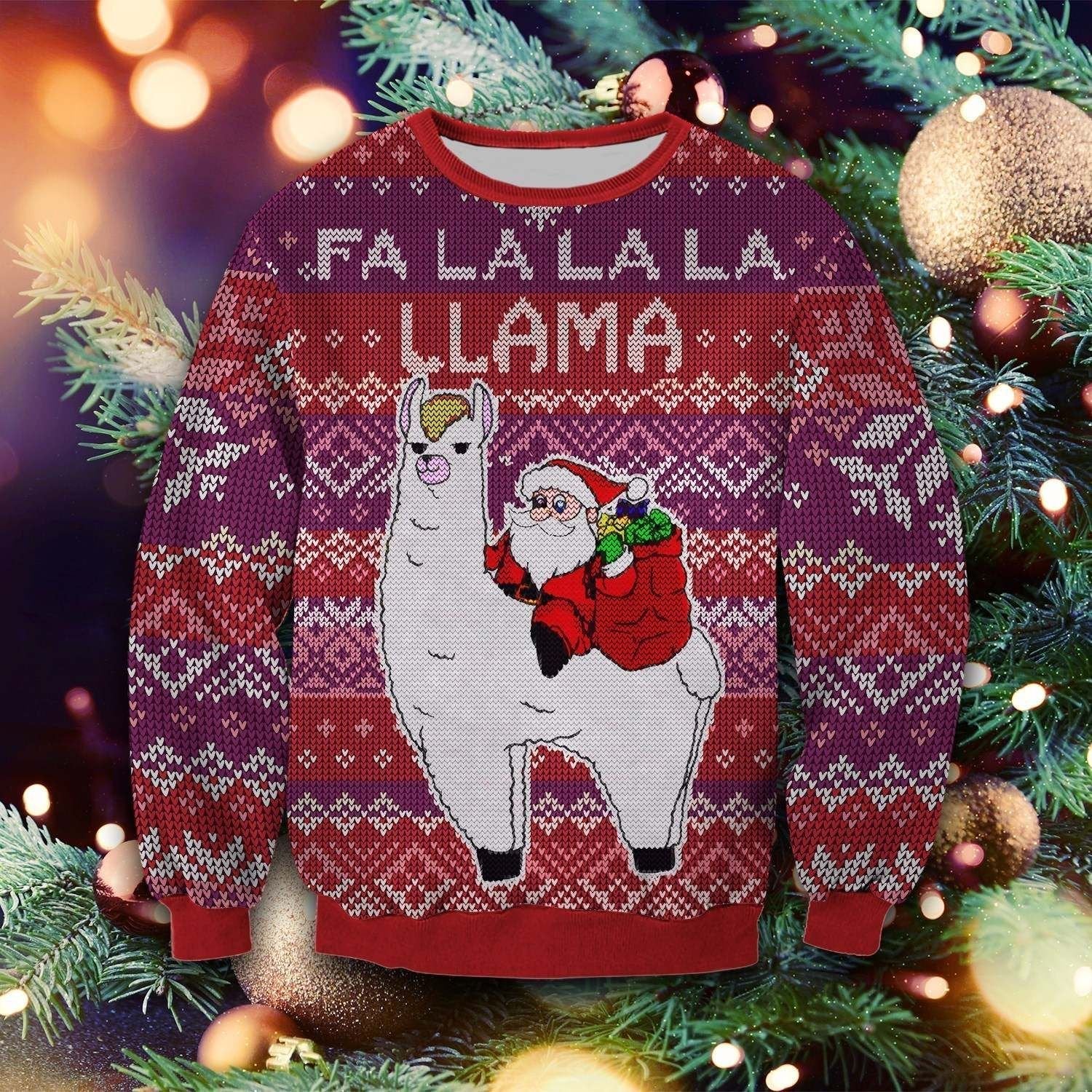 Unifinz Llama Christmas Sweater Santa Riding Llama Fa La La La Llama Ugly Sweater 2022