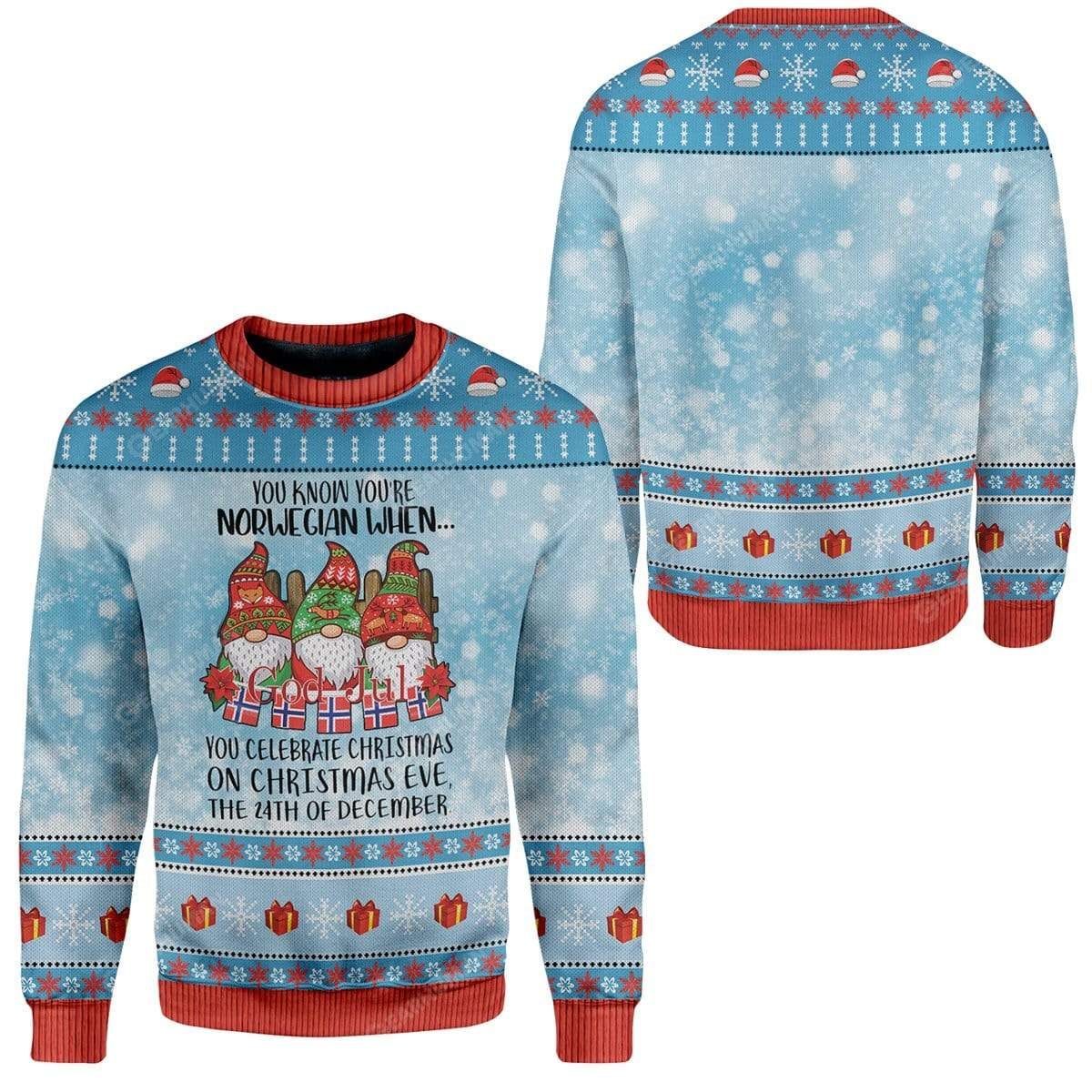 Unifinz Gnome Christmas Ugly Sweater You Know You're Norwegian When You Celebrates Christmas On Christmas Eve Sweater 2022