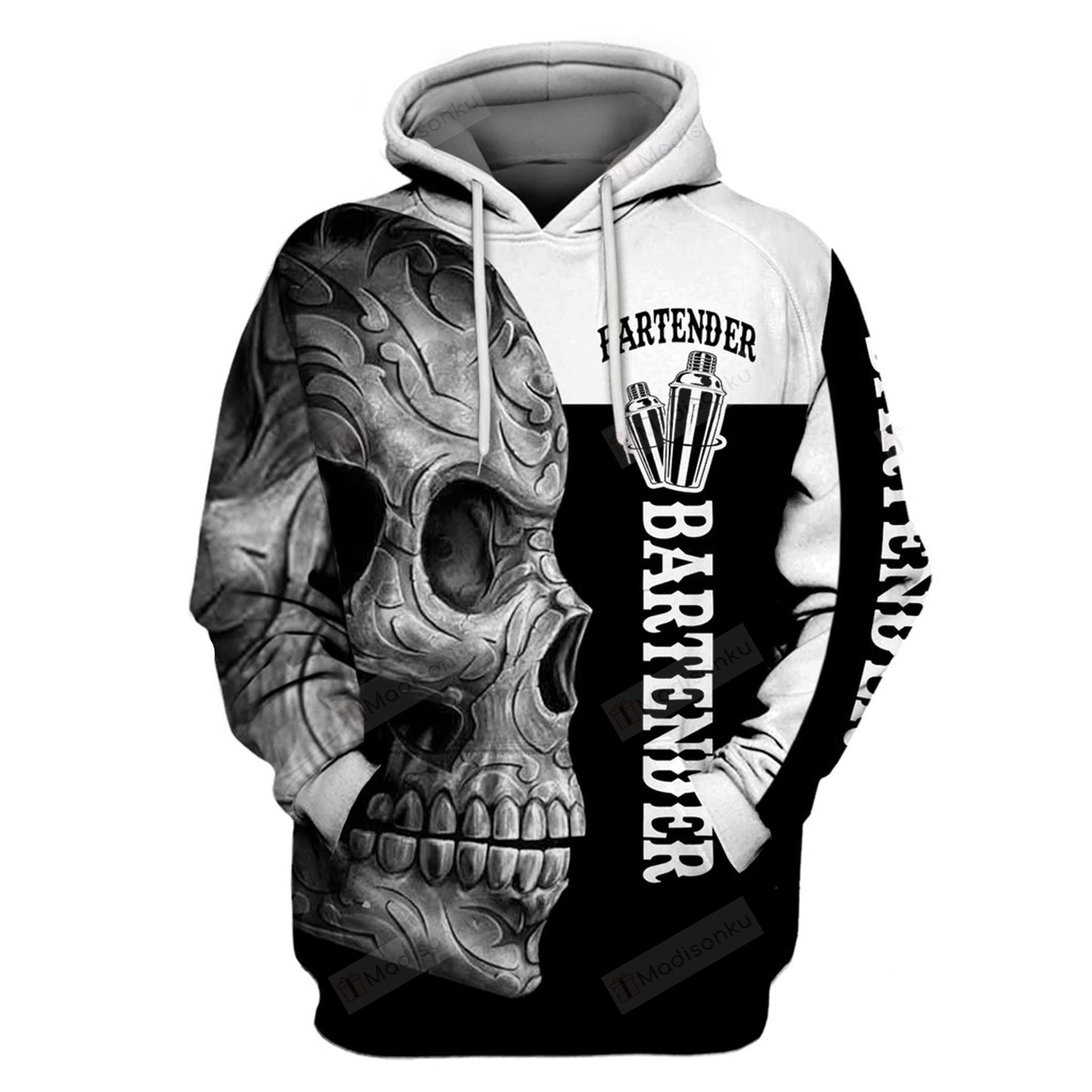 Unifinz Bartender Hoodie Bartender Skull Black White Hoodie 2023