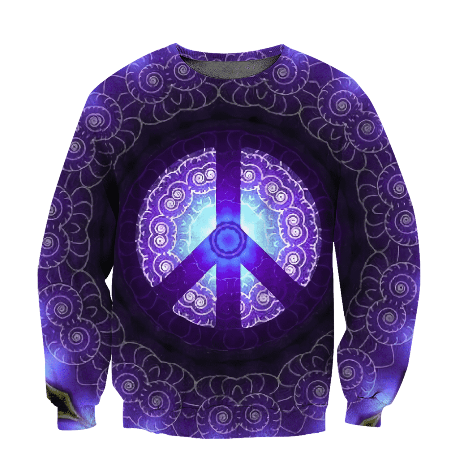 Unifinz Hippie Sweatshirt Peace Symbol Mandala Pattern Ocean Blue Sweatshirt Hoodie Adult Full Size 2022