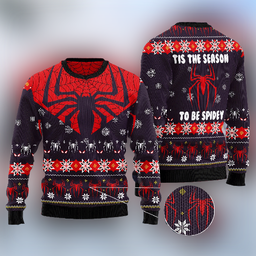 Unifinz MV Christmas Ugly Sweater Spider Suit Christmas Tis The Season To Be Spidey Sweater 2022