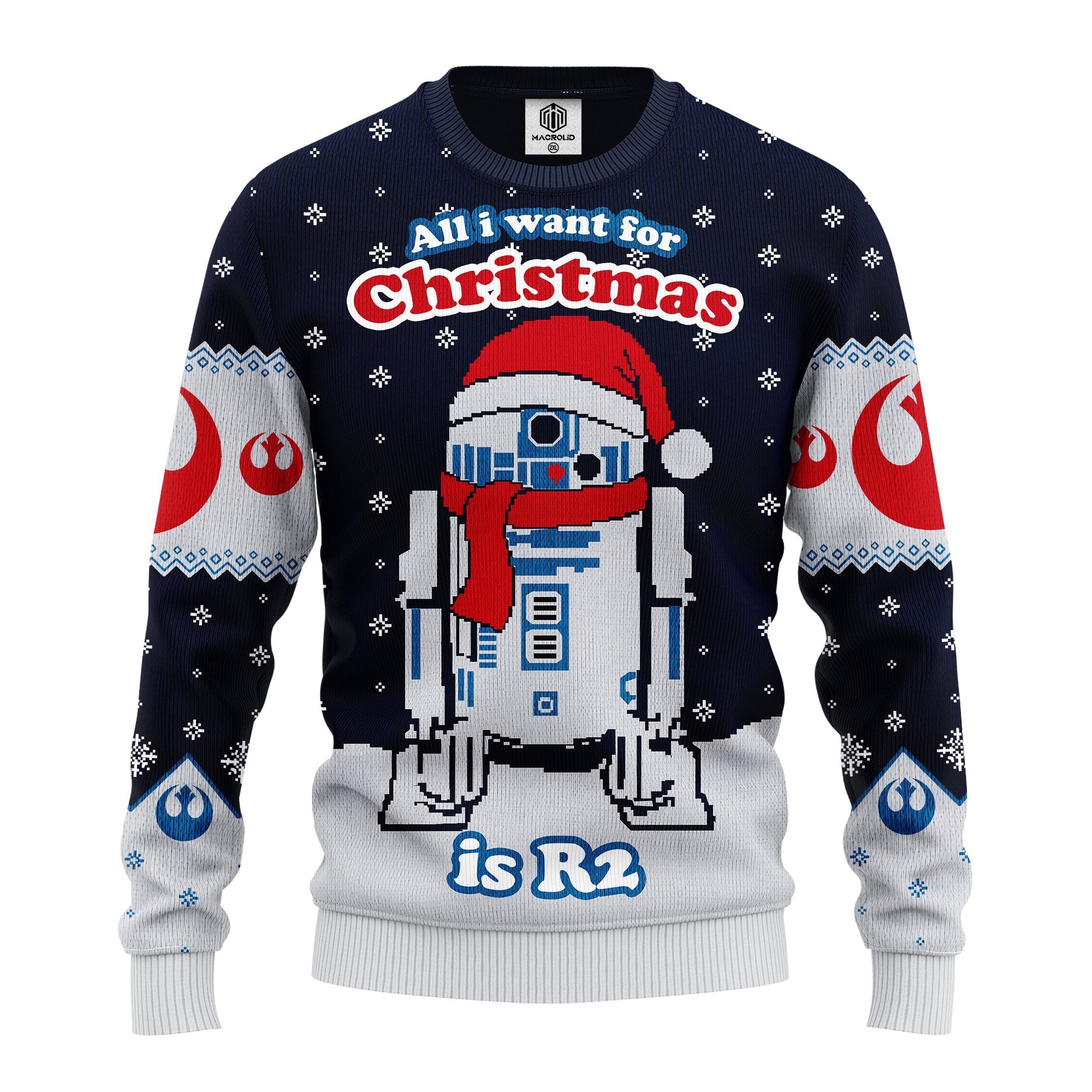 Unifinz SW Christmas Sweater All I Want For Christmas Is R2 Blue White Ugly Sweater 2022