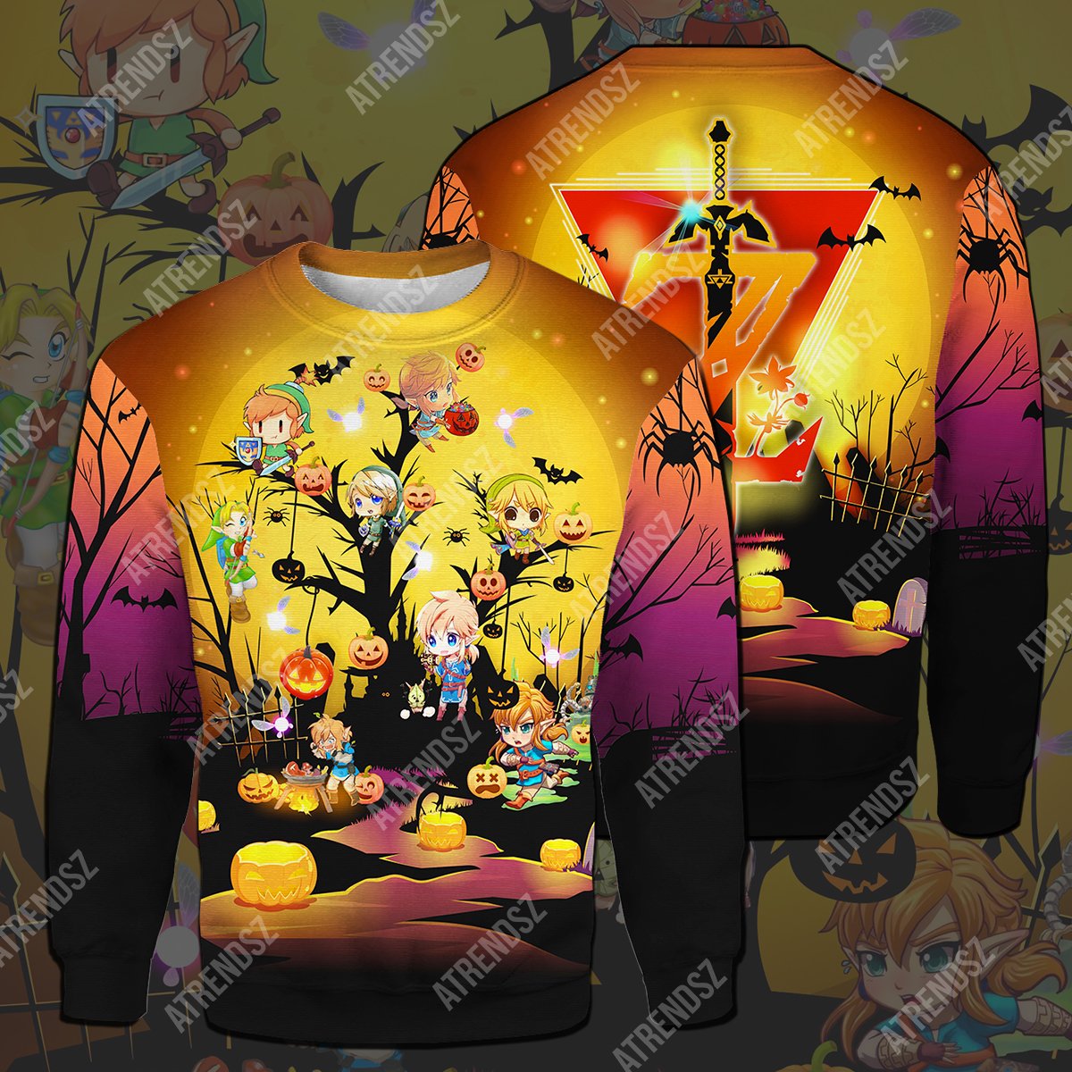 Unifinz Legend Of Zelda Halloween Shirt Link Halloween Tree Z Logo T-shirt Legend Of Zelda Hoodie Sweater 2022