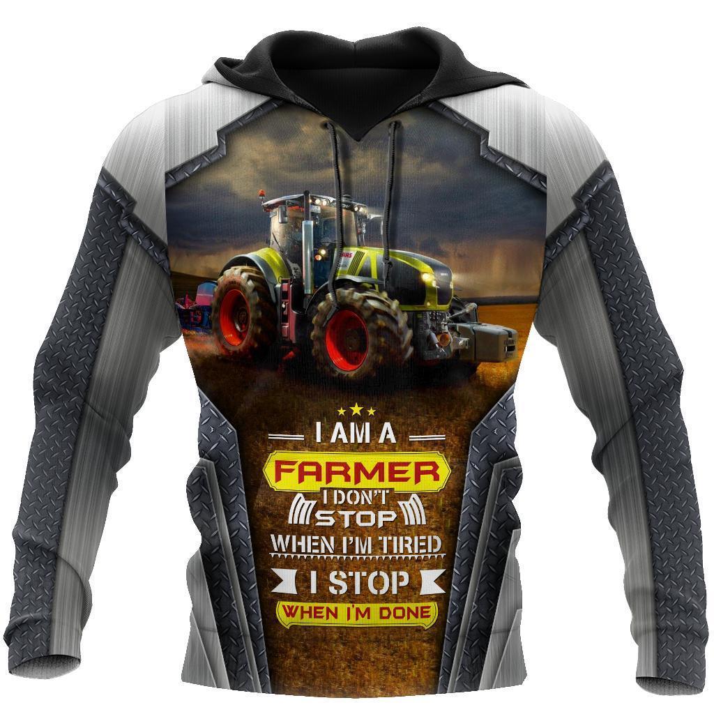 Farmer Hoodie Tractor I'm A Farmer I Don't Stop When I'm Tired I Stop When I'm Done Hoodie