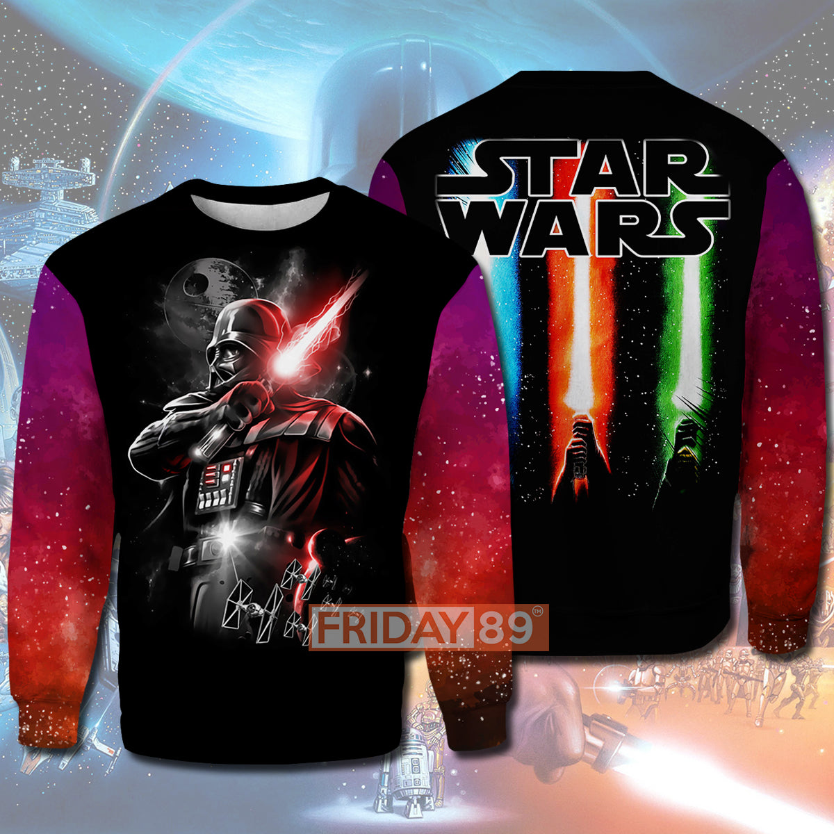 Unifinz SW T-shirt SW Dark Lord D.Vader Lightsaber All Over PRINT T-shirt Awesome SW Hoodie Sweater 2022