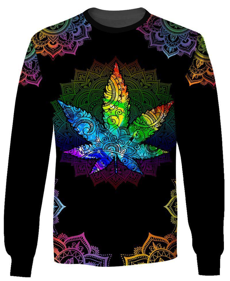 Unifinz Hippie Sweatshirt Leaf Mandala Multicolor Black Hoodie Sweatshirt Adult Full Size Unisex 2022