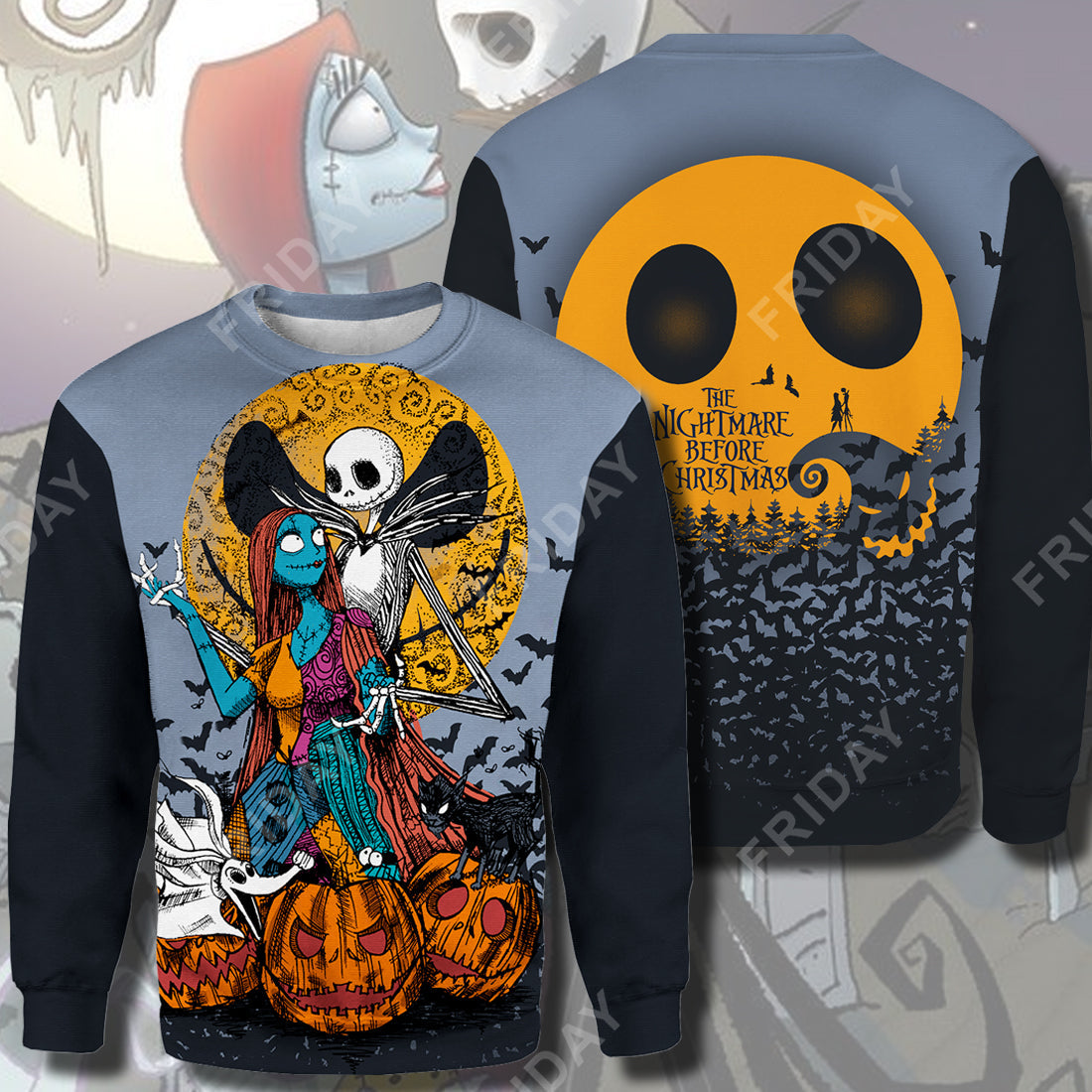 Unifinz TNBC T-shirt Nightmare Couple Halloween T-shirt Awesome DN TNBC Hoodie Sweater Jack skellington Hoodie Shirt 2022