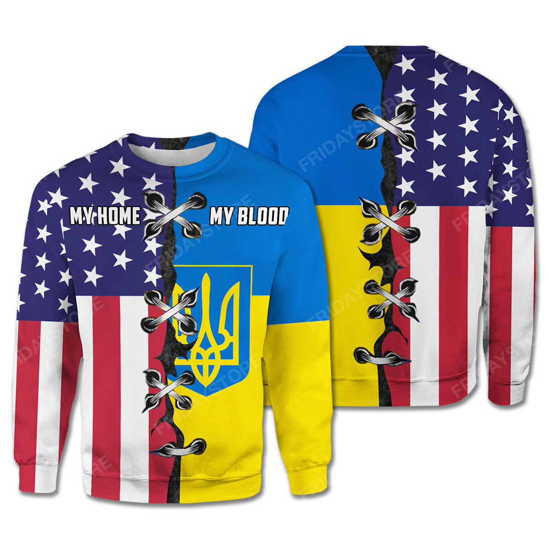 Unifinz Ukraine T-Shirt Ukraine And America Flag My Home My Blood Hoodie Ukraine Hoodie 2022