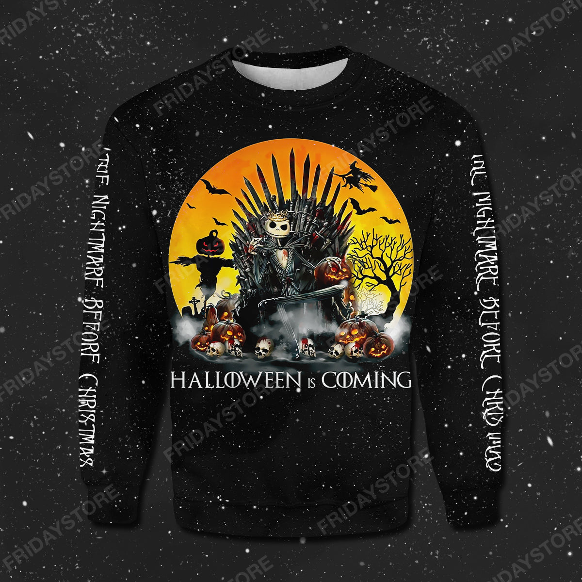 Unifinz TNBC T-shirt Jack Skellington On The Throne Halloween Is Coming T-shirt Cool Awesome TNBC Hoodie Sweater 2022