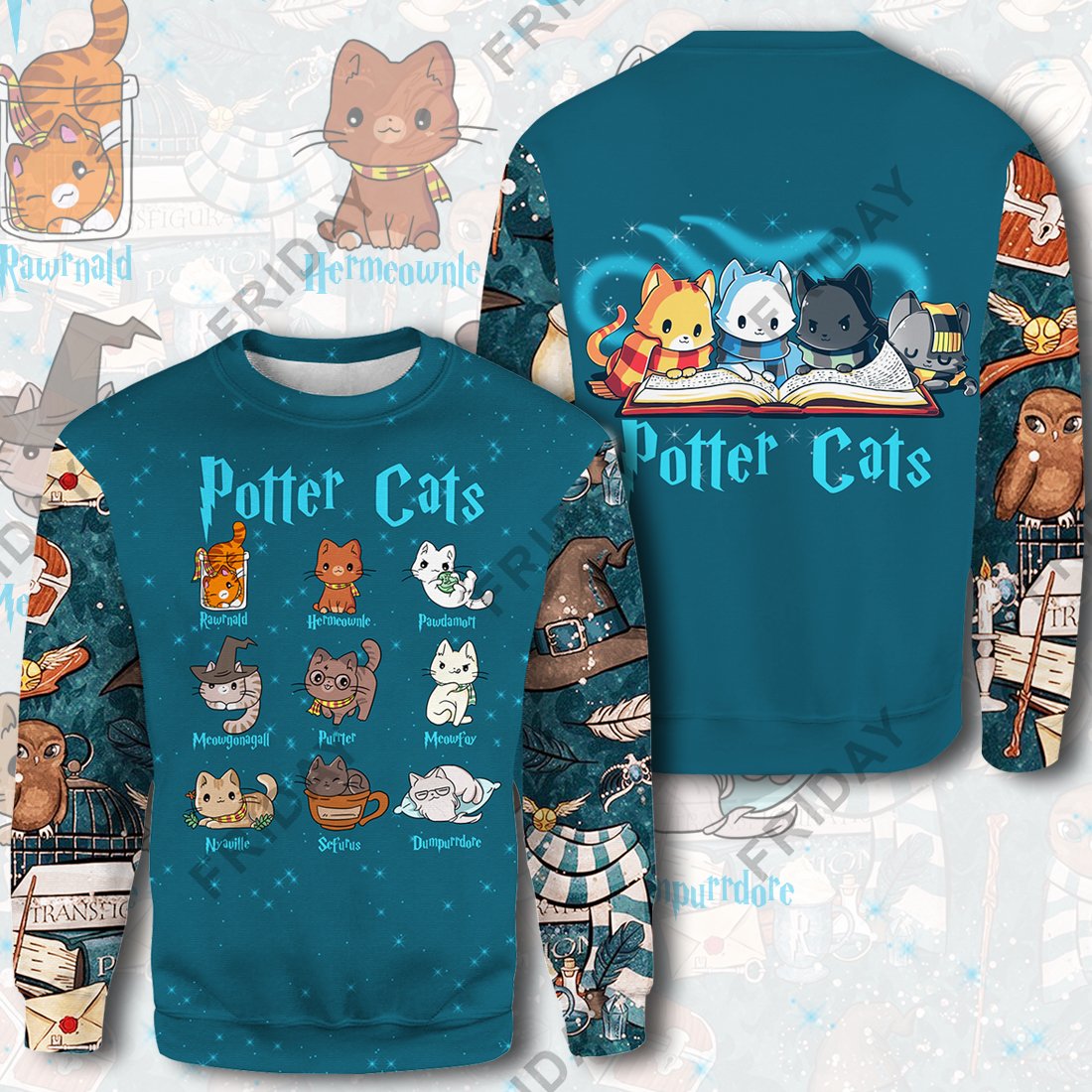 Unifinz HP T-shirt Potter Cats Cute Funny T-shirt Hoodie Adult 2022