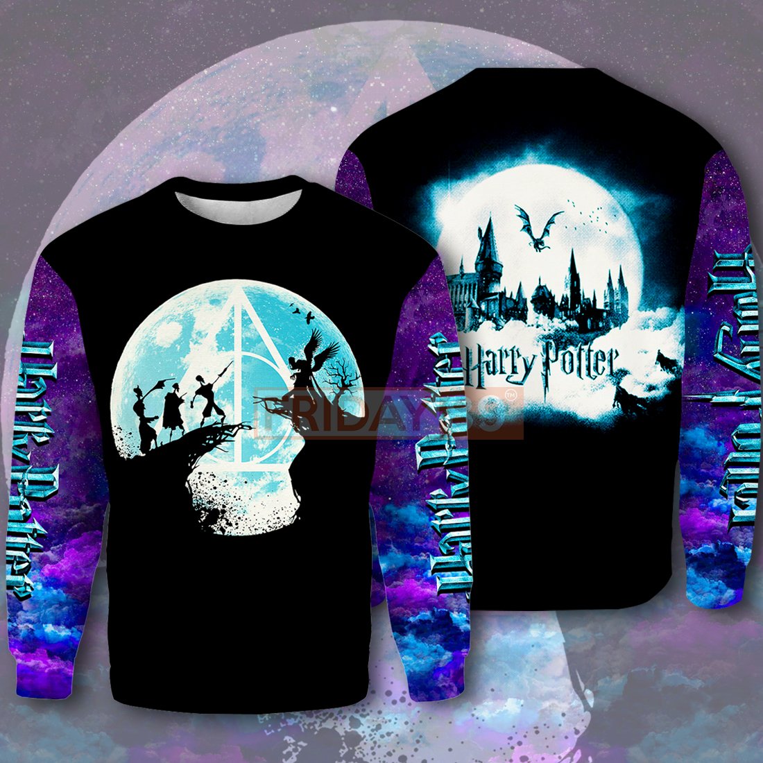 Unifinz HP T-shirt Deathly Hallows Full Moon Night T-shirt Hoodie Adult 2022