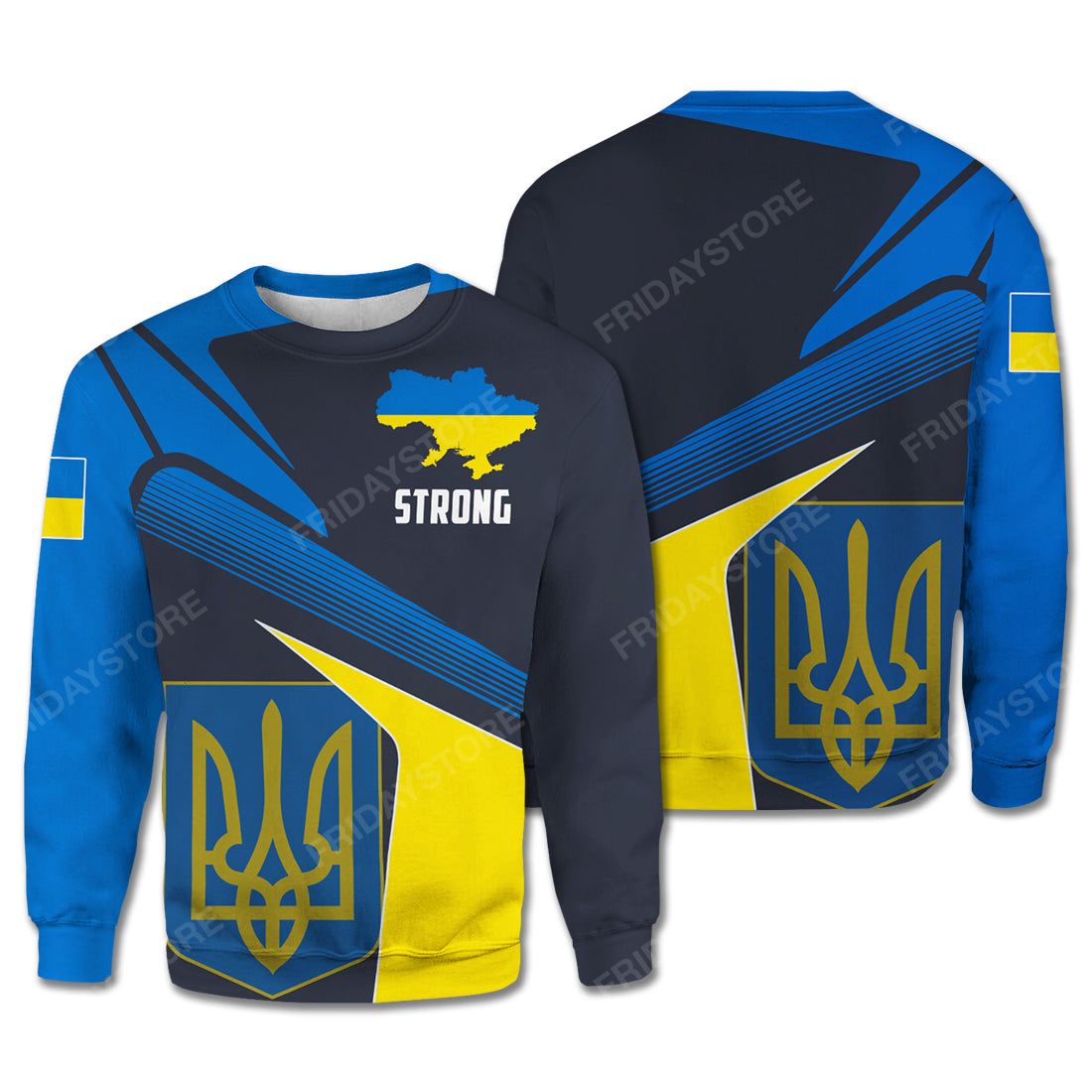 Unifinz Ukraine T-Shirt Ukraine Flag Coat Of Arms Strong Black Blue Yellow Hoodie Ukraine Hoodie 2022