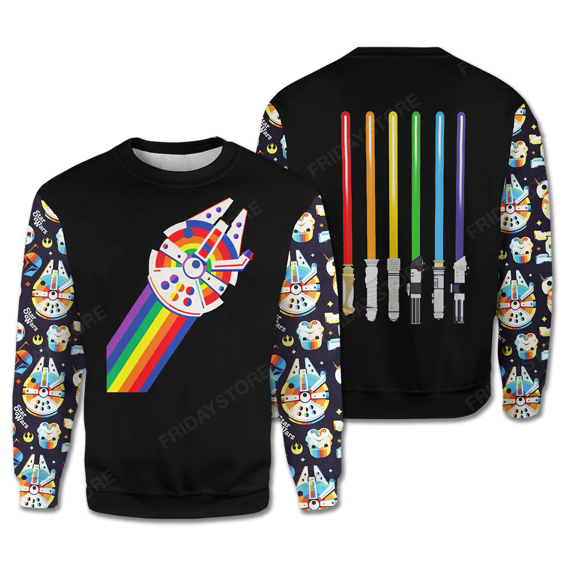 Unifinz LGBT Star Wars T-shirt LGBT Rainbow Color Star Wars Millennium Falcon Light Swords T-shirt Hoodie Adult Unisex 2022