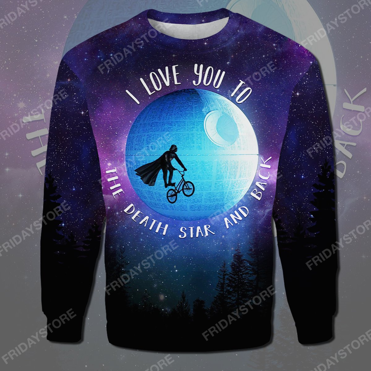 Unifinz SW T-shirt I Love You To The Death Star And Back Blue Black T-shirt Hoodie Adult 2022