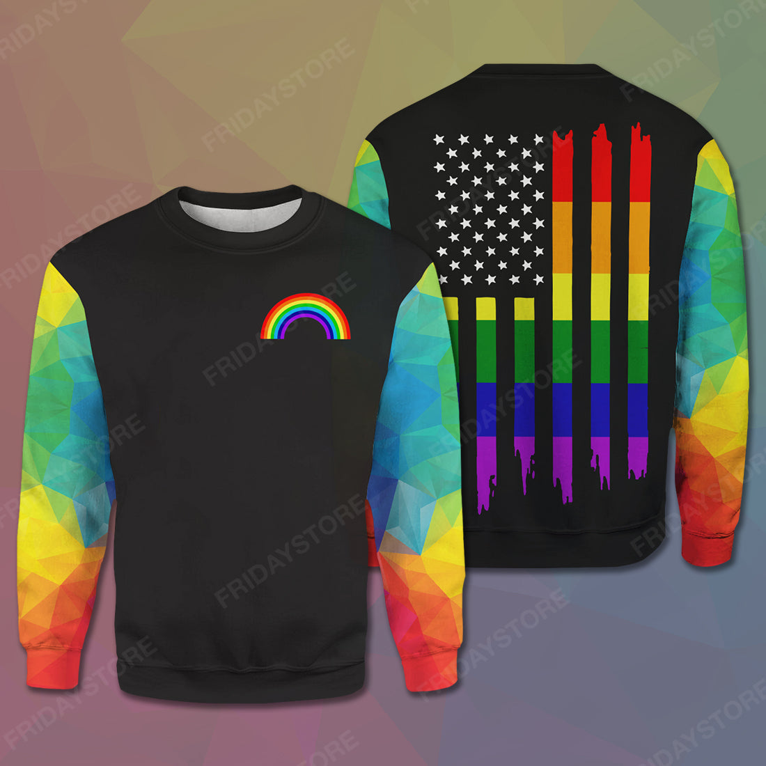 Unifinz LGBT Pride T-shirt LGBT Rainbow Polygon American Flag T-shirt Hoodie Adult 2022