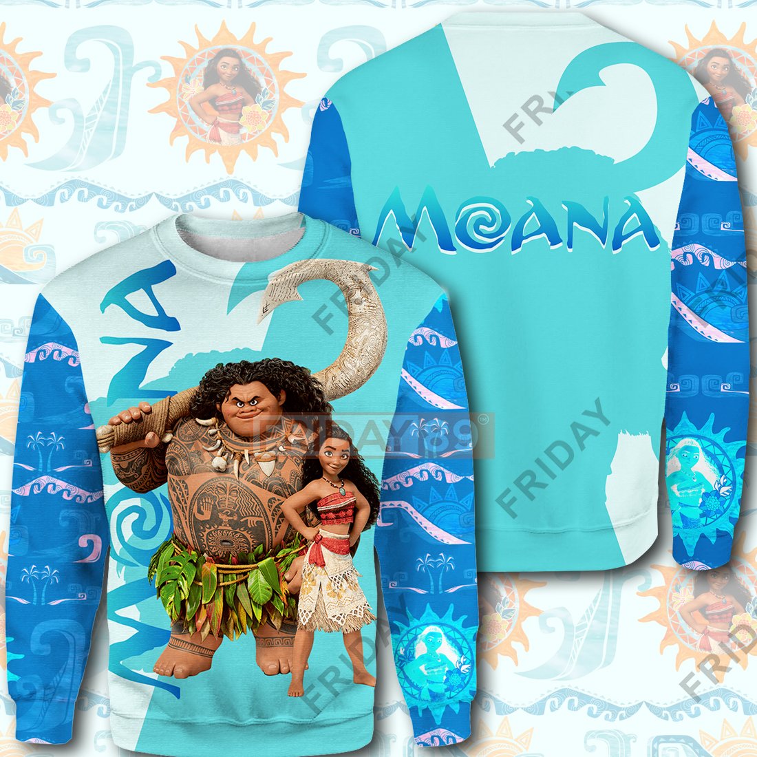 Unifinz DN T-shirt Moana Maui Teal Tribal Pattern T-shirt Hoodie Adult 2022