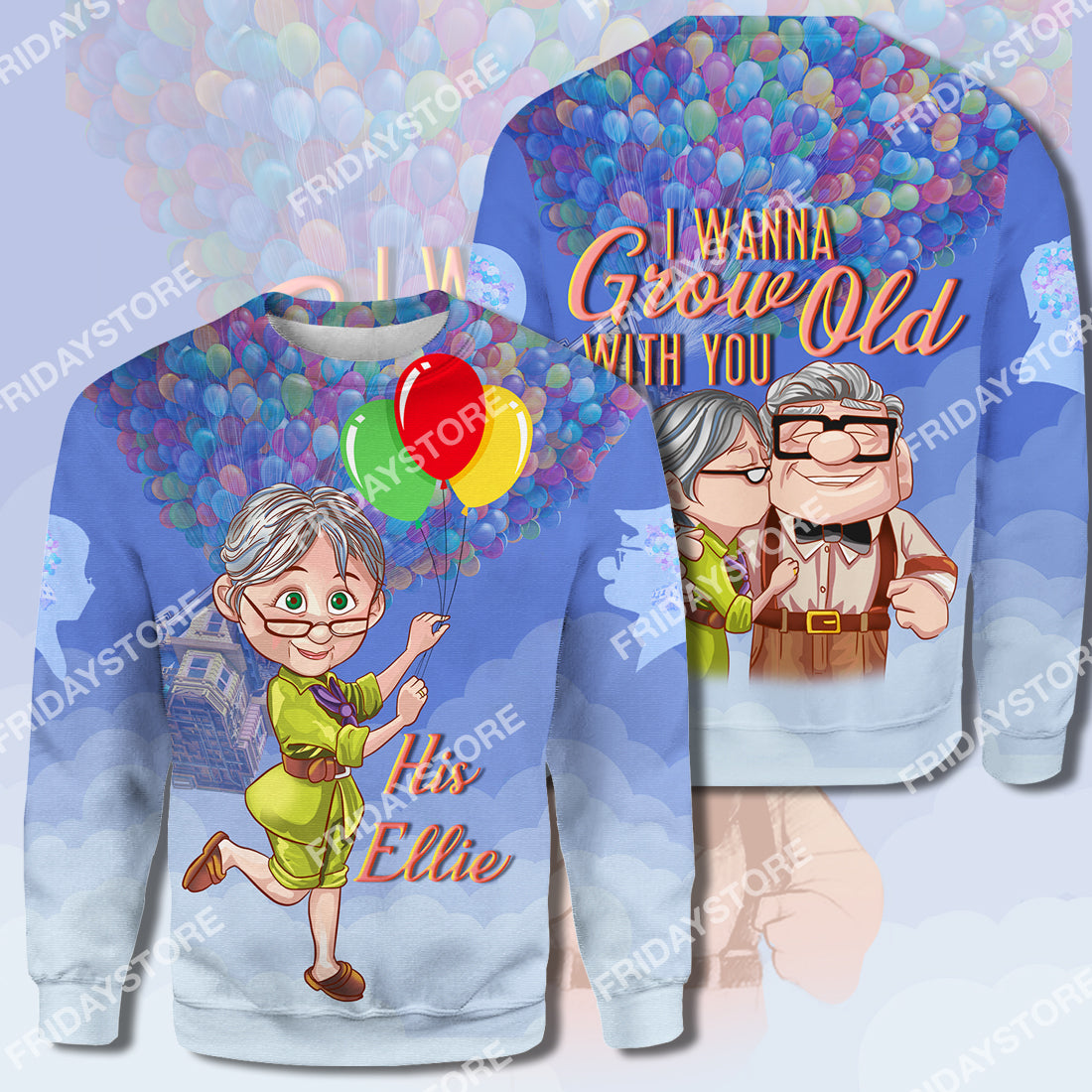 Unifinz DN Up T-shirt I Wanna Grow Old With You Up Couple His Ellie T-shirt Awesome DN Up Hoodie Sweater 2022