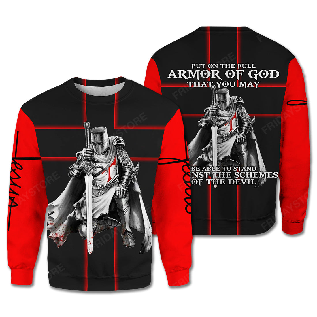 Unifinz Jesus T-shirt Put On The Full Armor Of God That You May Be Able To Stand Against The Schemes Of The Devil T-shirt Hoodie Adult Unisex 2022