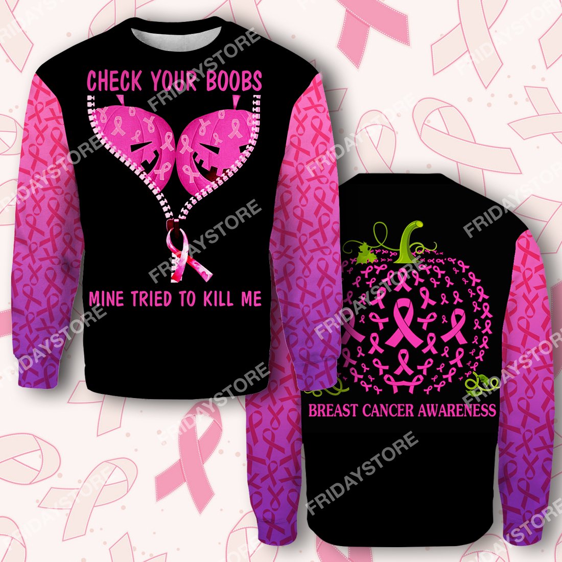 Unifinz Breast Cancer T-shirt Breast Cancer Check Your Boobs Mine Tried To Kill Me Halloween Pink T-shirt Hoodie Adult 2022