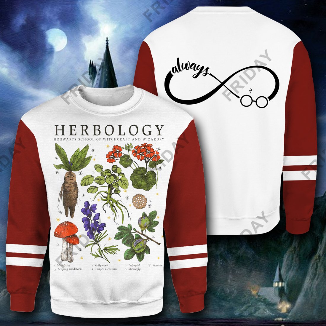 Unifinz HP T-shirt Herbology Always Infinity Red White T-shirt HP Hoodie Sweater 2022