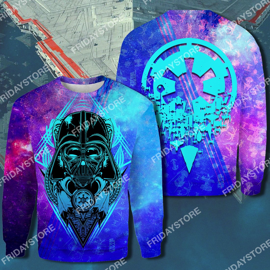 Unifinz SW T-shirt SW D.Vader Galaxy Pattern Blue T-shirt Hoodie Adult Unisex 2022