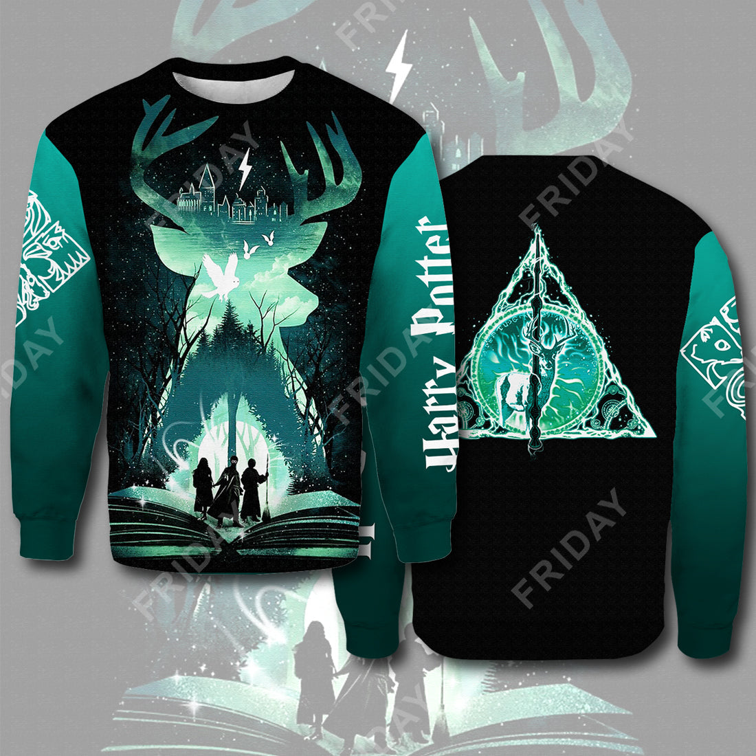 Unifinz HP T-shirt Patronus Deathly Hallows Green T-shirt Cool HP Hoodei Sweater 2022