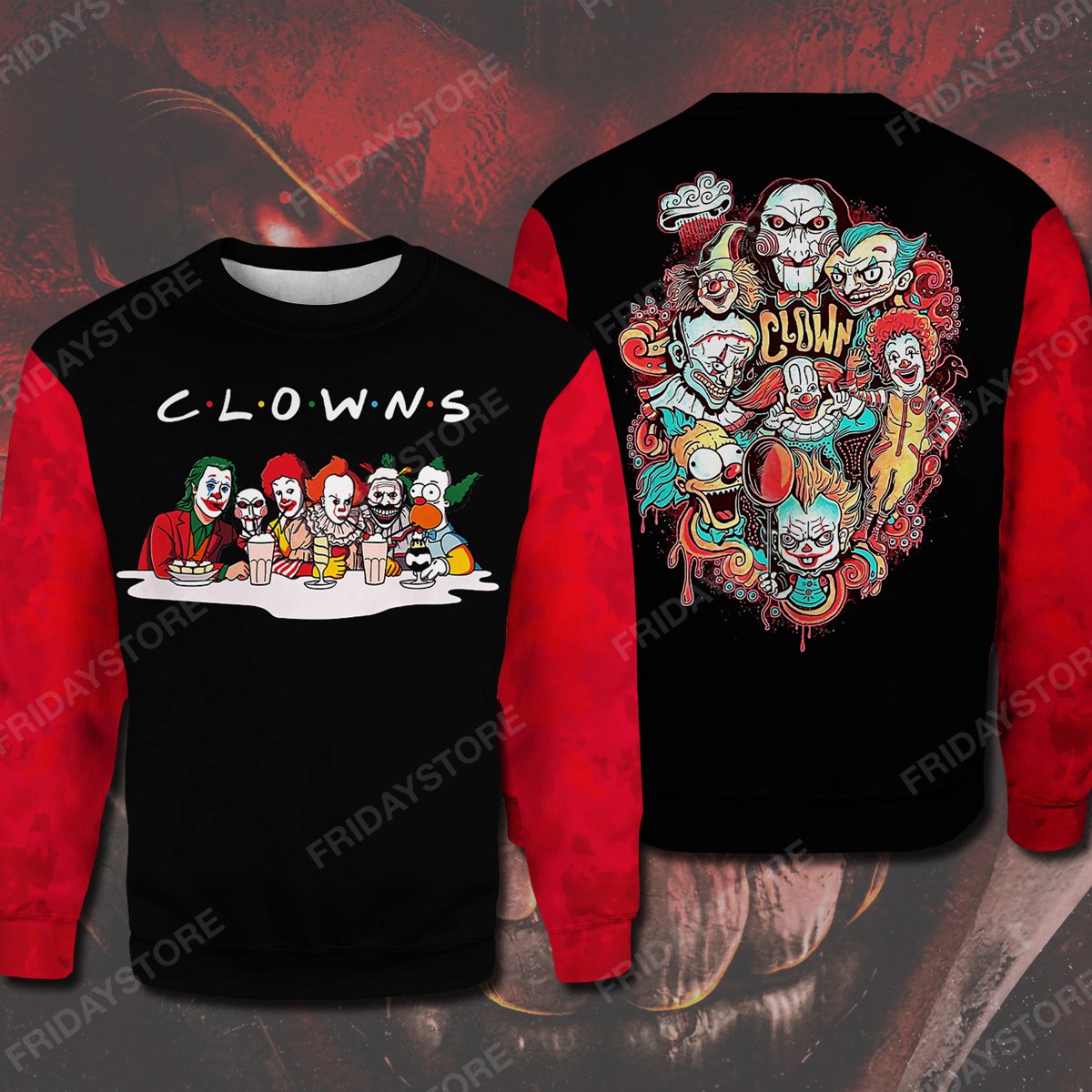 Unifinz Horror T-shirt Horror Movies Clowns Red Black T-shirt Hoodie Adult 2022