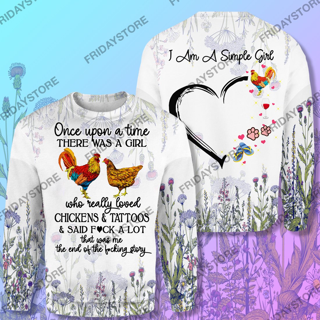 Unifinz Chicken T-shirt Simple Girls Who Loved Chickens And Tattoos T-shirt Hoodie Adult 2022