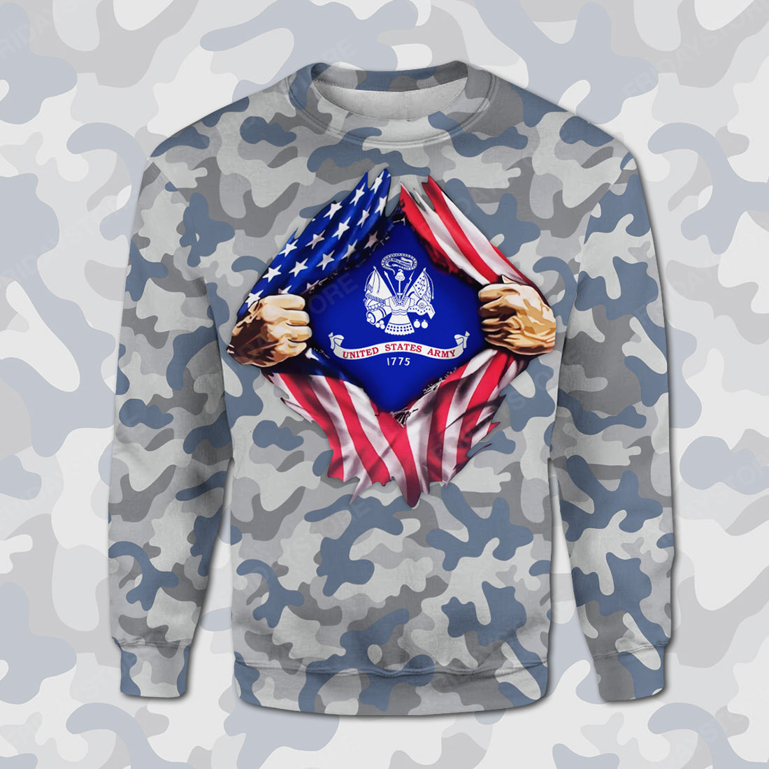 Unifinz Veteran T-shirt United States Army 1775 Blue Grey Camouflage T-shirt Hoodie Adult 2022