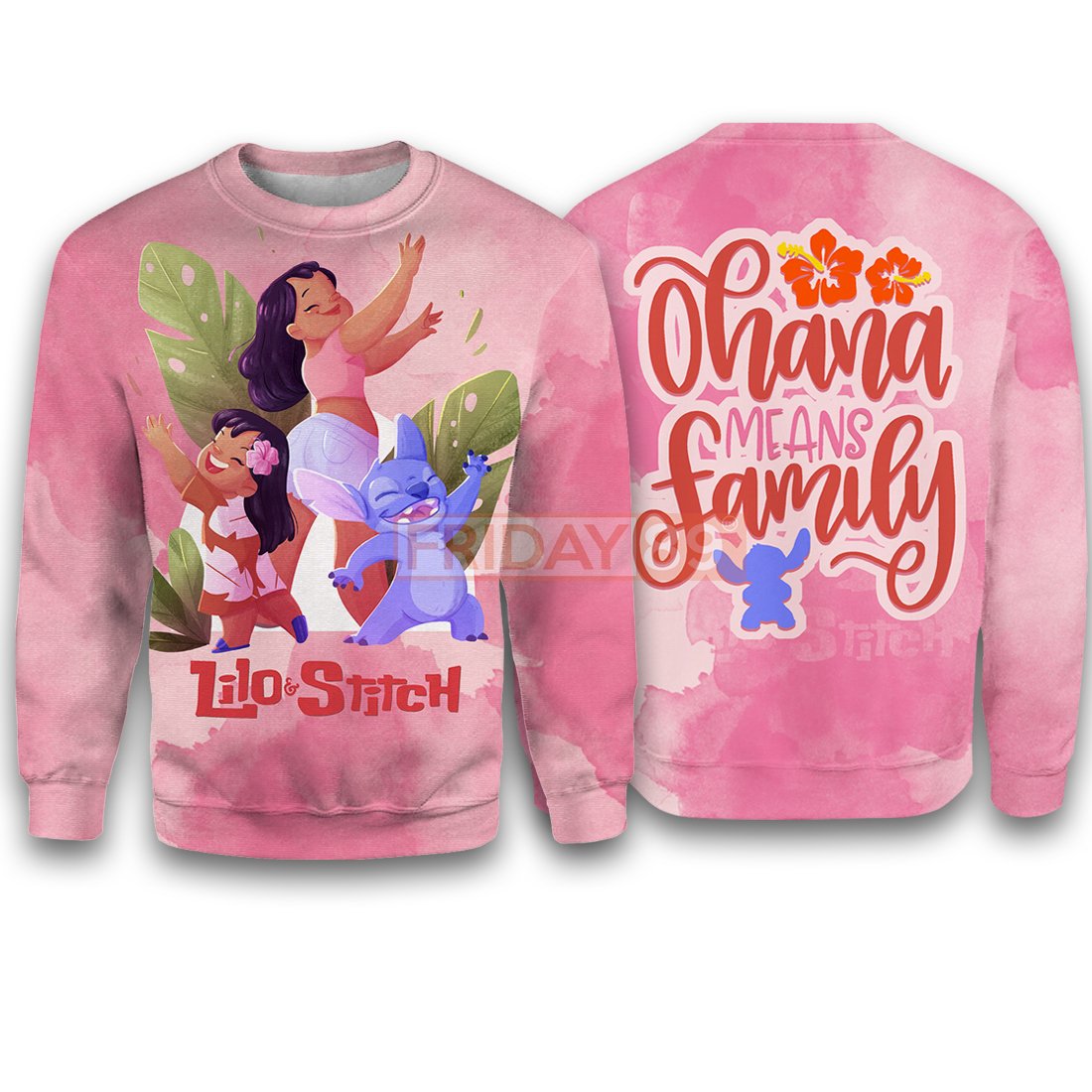 Unifinz Lilo & Stitch T-shirt Ohana Means Family Pink T-shirt Hoodie Adult 2022