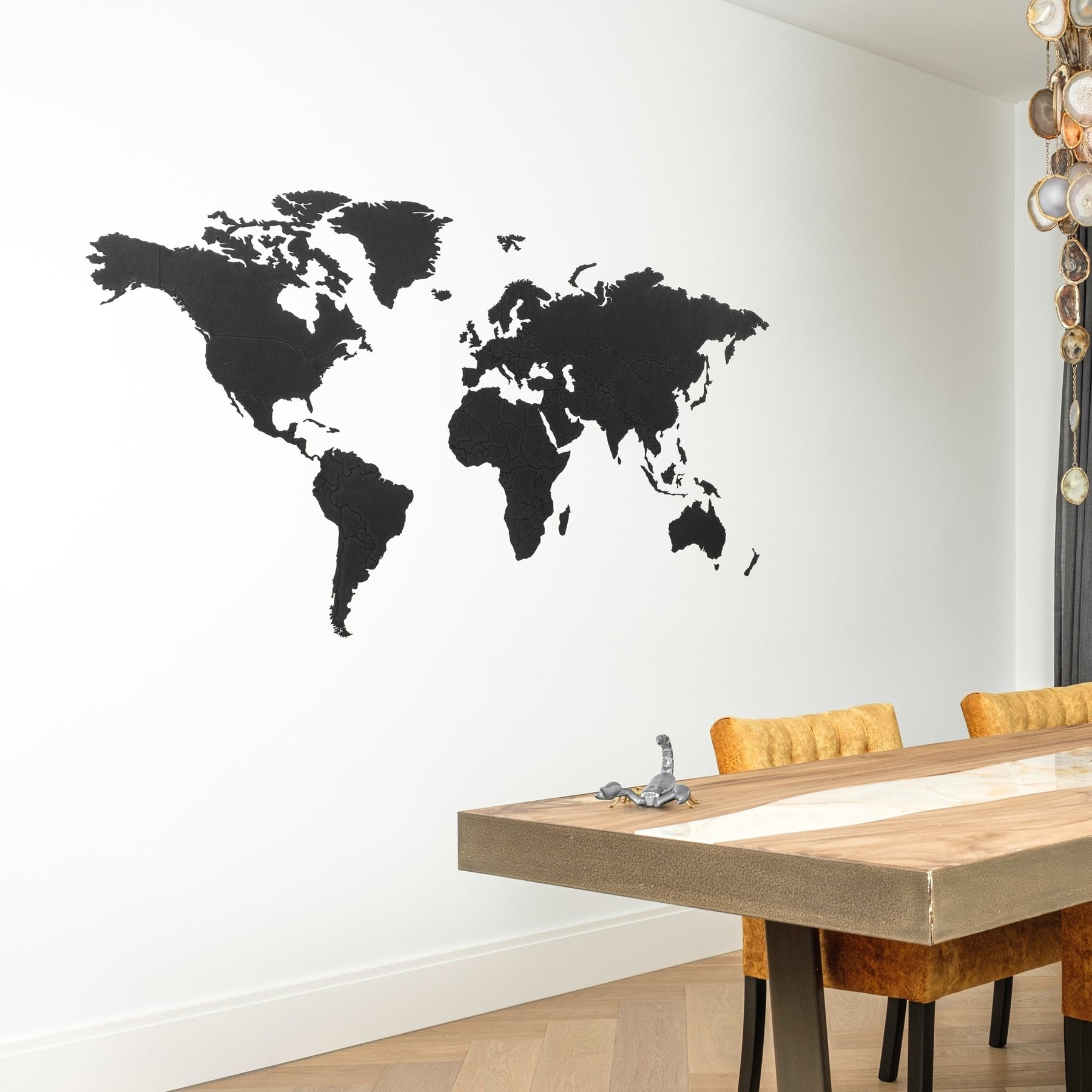 Wereldkaart Wereldkaart wanddecoratie - 3D - Wit & Zwart – Muur