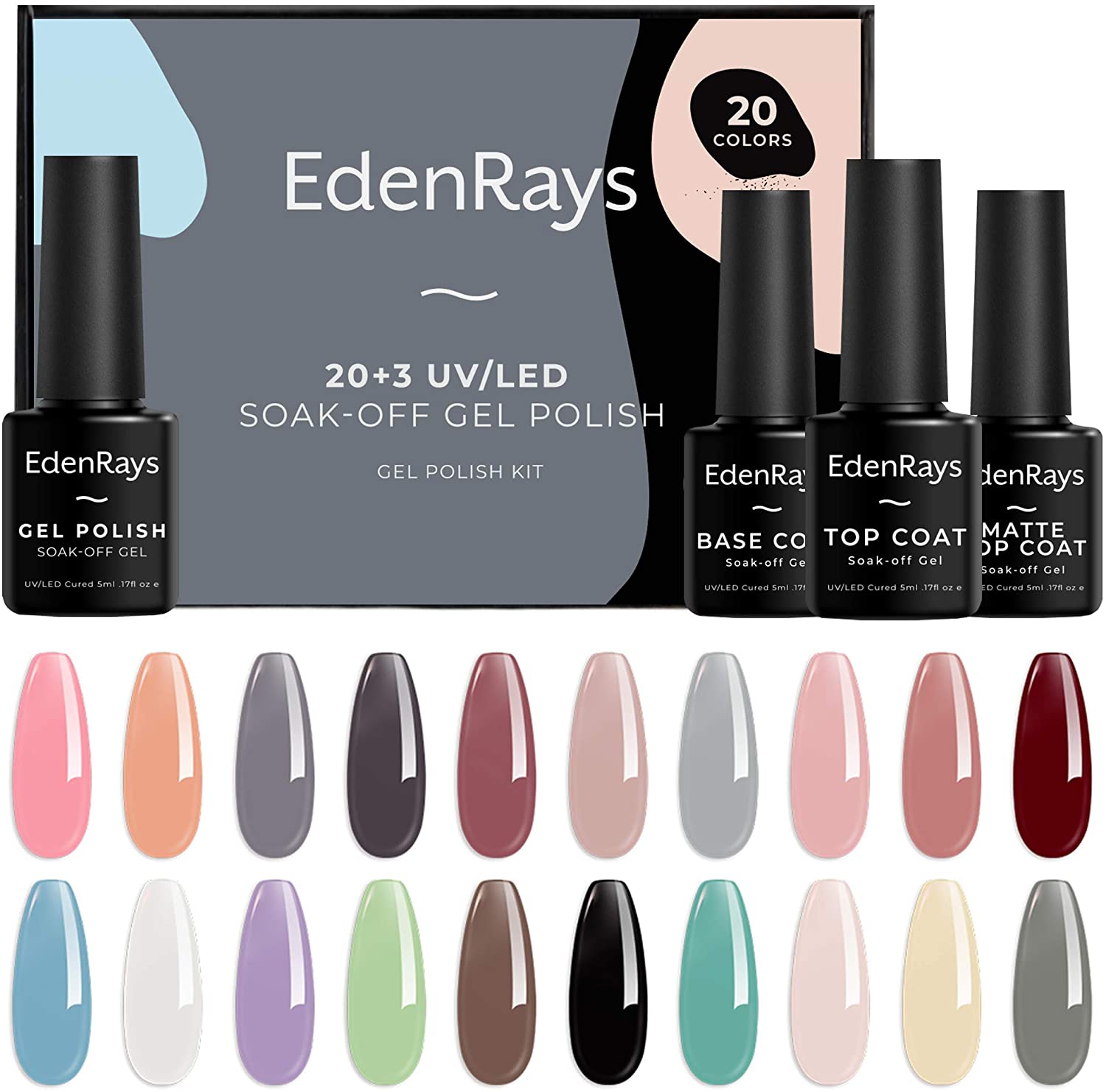 EdenRays Mini UV Gel Nail Polish Set – 20 Vibrant Colors