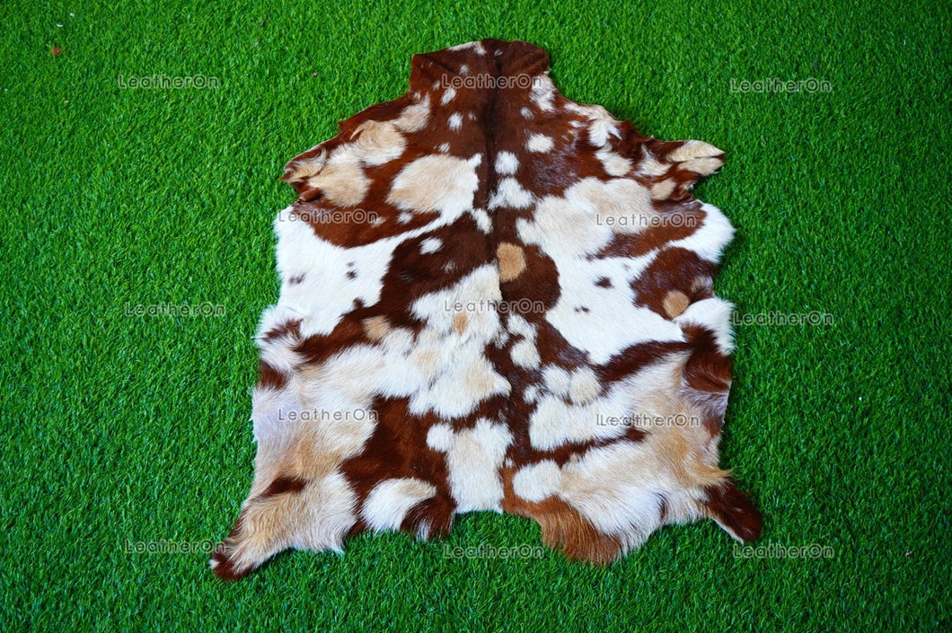 Goat Skin ( 3 ft. x 2.5 ft. approx.) Exact As Photo, 100% Natural Goat Skin | Real Hair on Goat Skin Leather Area Rug | GS61