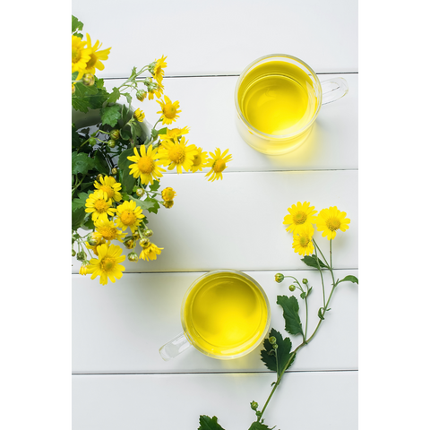 yellow tea with flowers