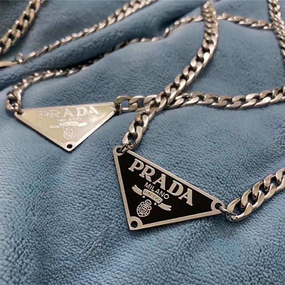 PRADA Triangle Logo Titanium Steel Necklace Trendy Hip Hop Trendy Brand Necklace