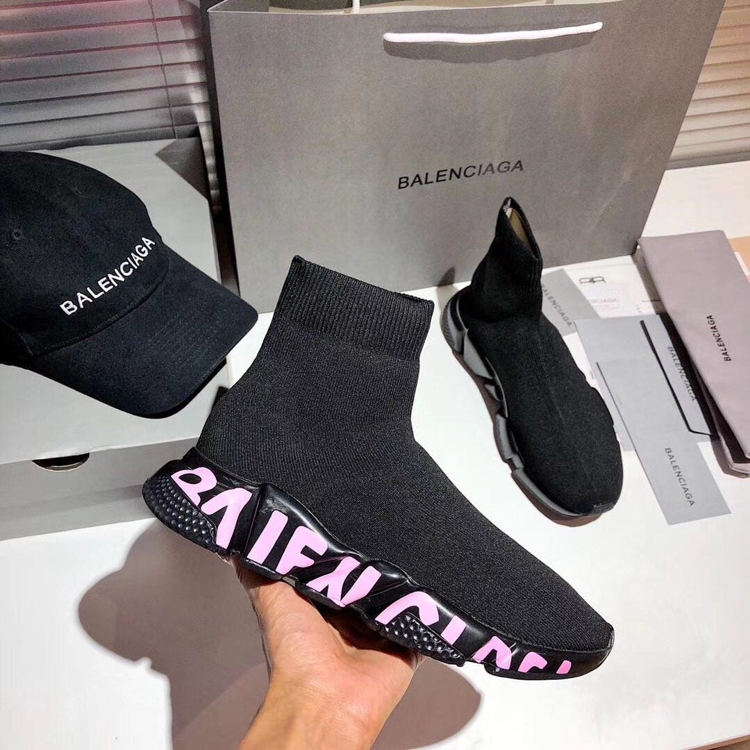 Balenciaga new couple knit fabric color printing outsole socks shoes