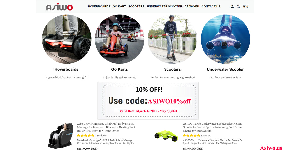 ASIWO Spring Sale - Discount on Scooter, Gokart, Message Chair