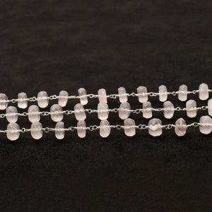Rose Quartz Faceted Large Beads 7-8mm Silver Plated Rosary Chain