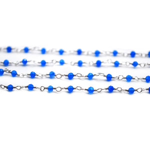 5ft Sky Blue Chalcedony 2-2.5mm Silver Wire Wrapped Beads Rosary | Gemstone Rosary Chain | Wholesale Chain Faceted Crystal