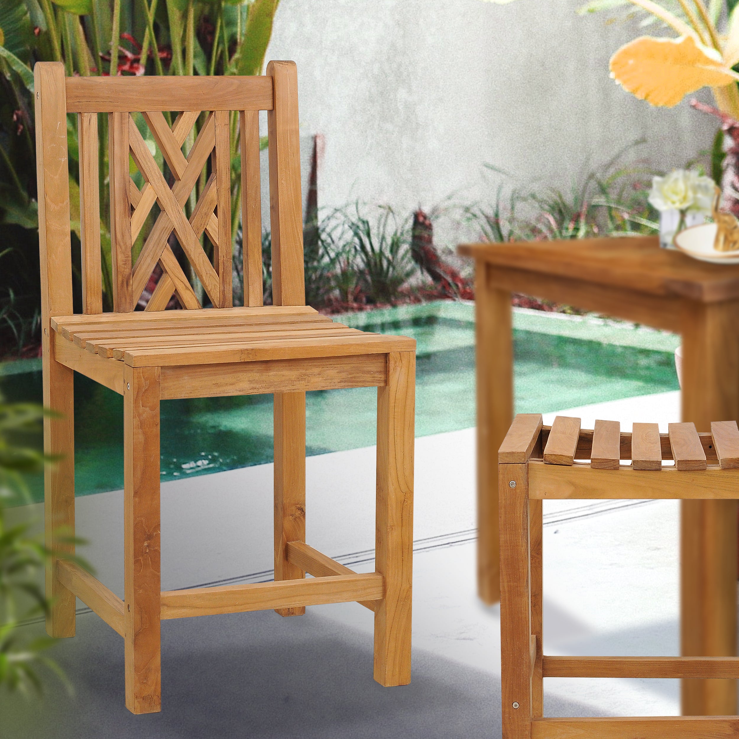 Teak Wood Chippendale Counter Stool without Arms - Chic Teak Canada