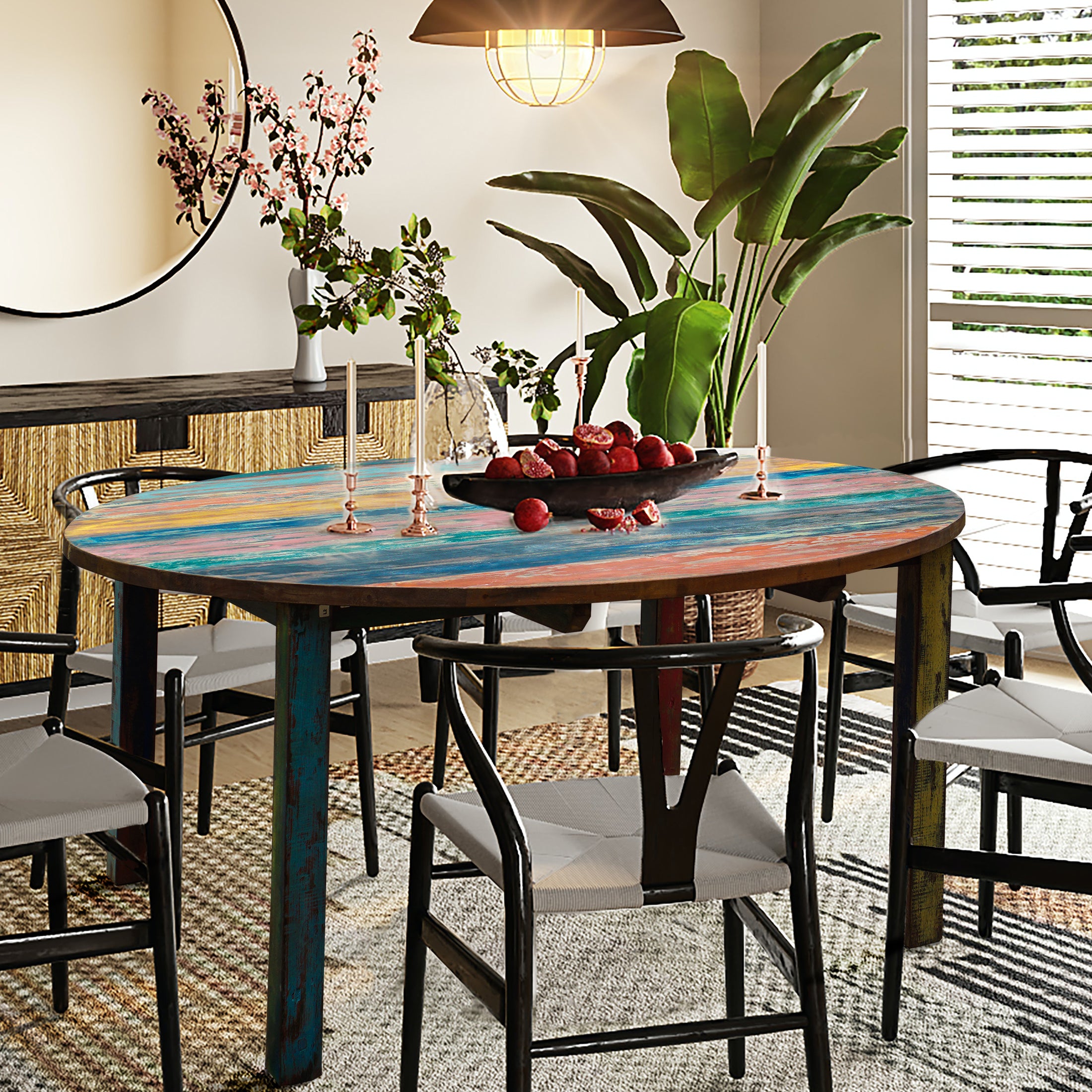 Marina del Rey Round Dining Table made from Recycled Teak Wood Boats, 55 inch - Chic Teak