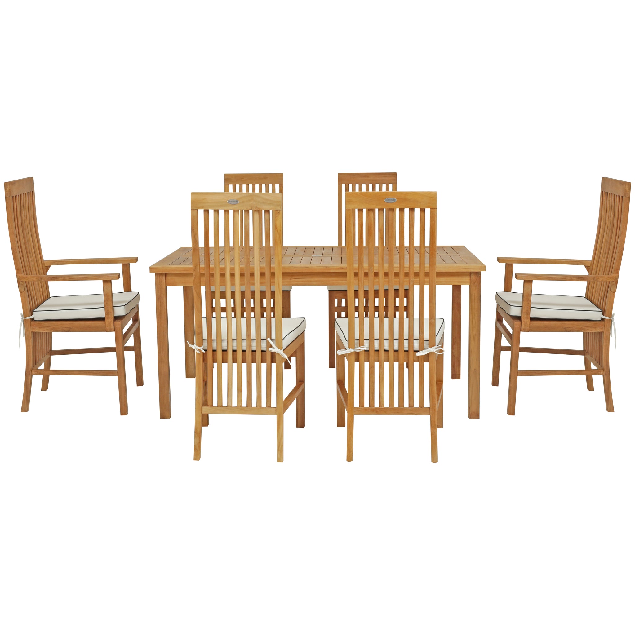 7 Piece Teak Wood West Palm 63" Patio Bistro Dining Set with 2 Arm Chairs and 4 Side Chairs by ...