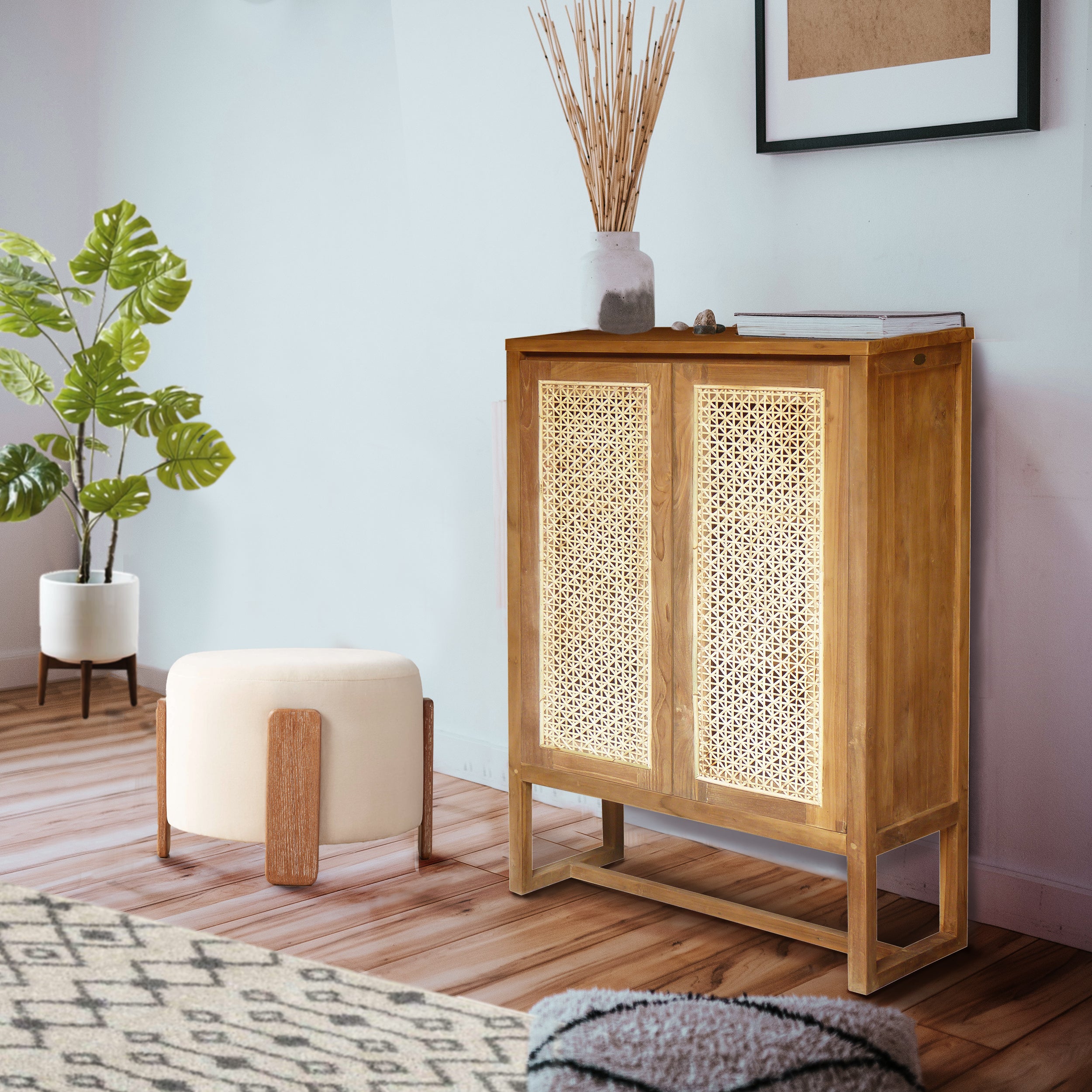 Recycled Teak Wood West Indies Cane Cupboard / Bookcase - Chic Teak Canada