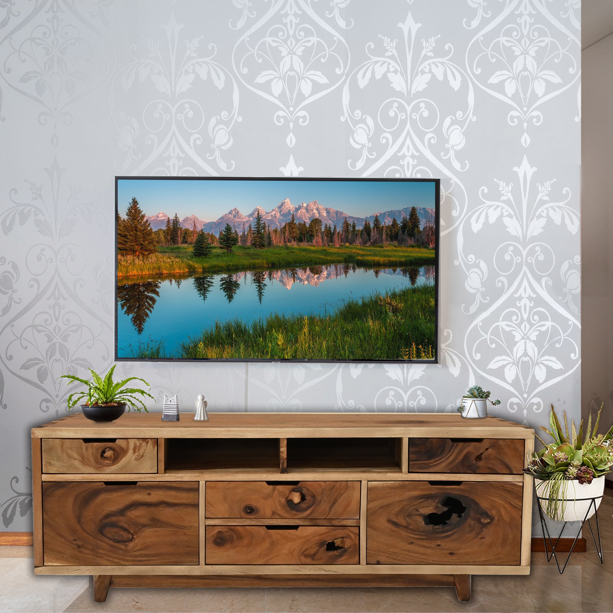 Merida Live Edge Suar Dresser/Media Center with 6 drawers - Chic Teak Canada